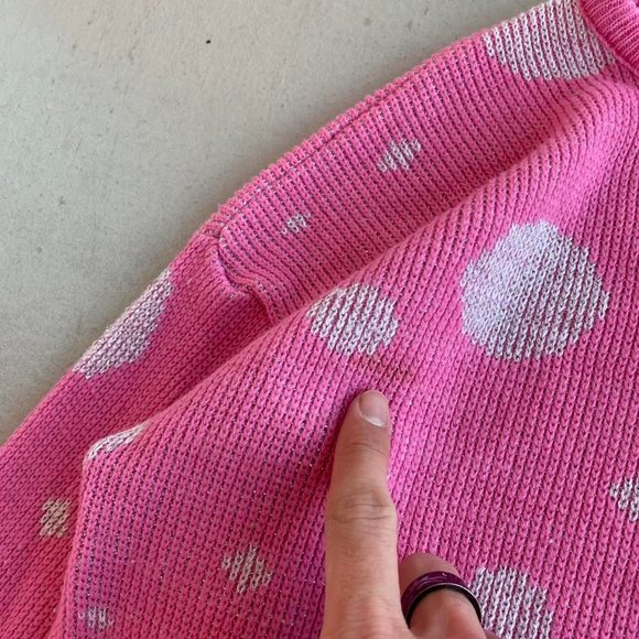 Vintage Pink Polka Dotted Knit Sweater - Picture 3 of 4